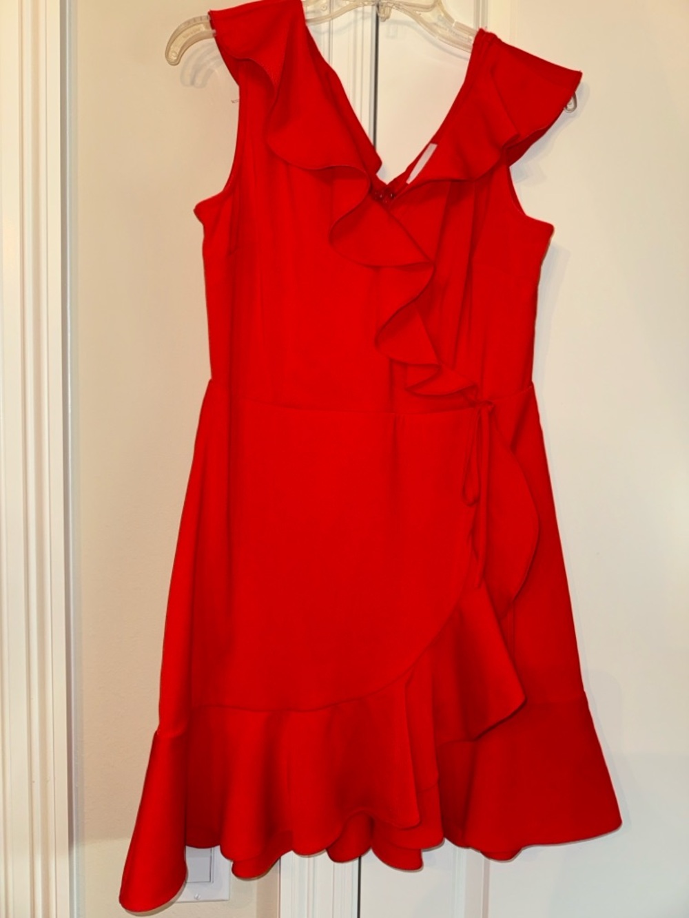 Red Ruffle Wrap Dress - Picture 2 of 5